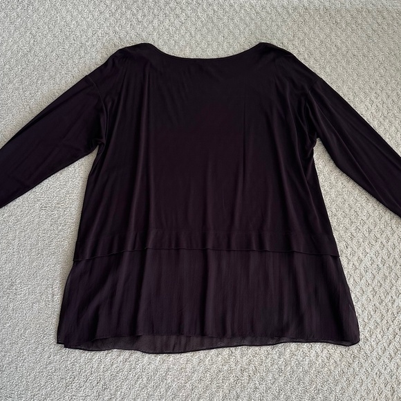 Eileen Fisher Long Sleeve Silk Tunic Top Sheer Hem Brown 1X Relaxed Flowy Casual - Picture 7 of 12